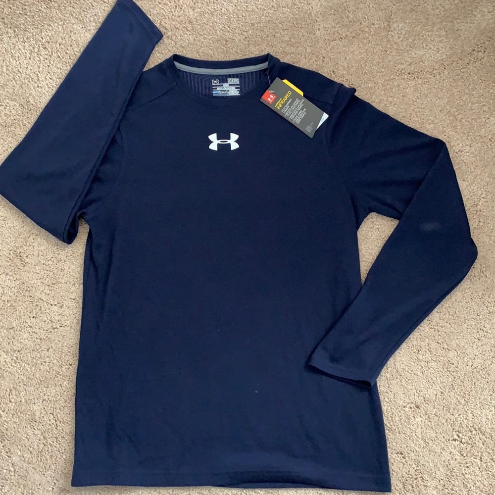 NWT MENS UNDER ARMOUR L/S NAVY COLD GEAR. SZ. S